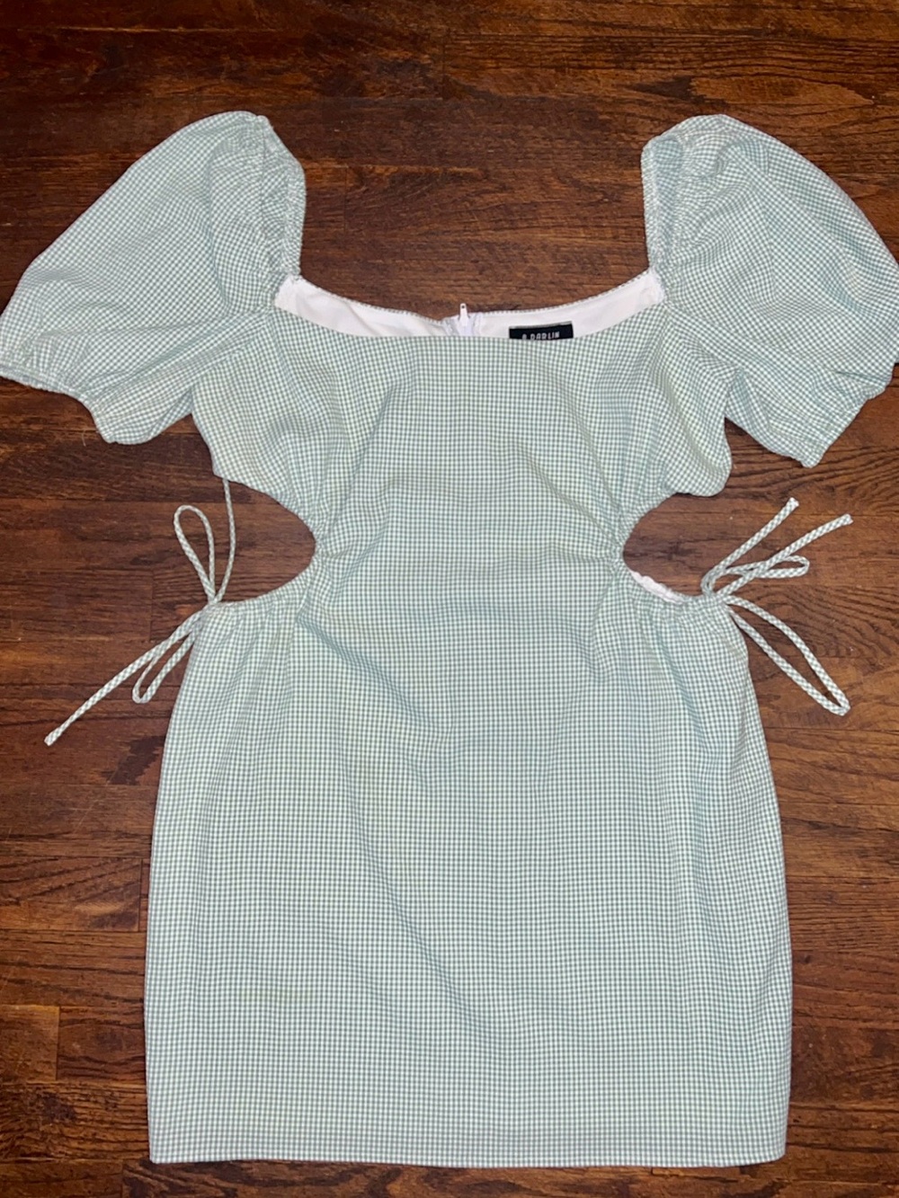 B Darlin Mint Gingham Cutout Puff Sleeve Mini Dress